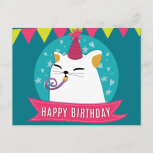 Carte Postale Vœu d'anniversaire pastel avec illustration de des