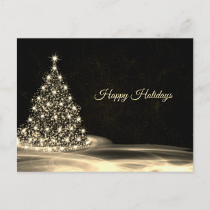 Carte Postale Vœu de Noël Arbre Brillant Doré Hiver Noir