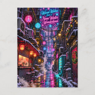 Carte Postale Vœux chaleureux d'un monde hivernal néon