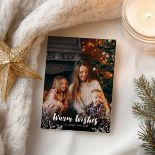 Carte Postale Vœux chaleureux Photo de Noël écriture blanche