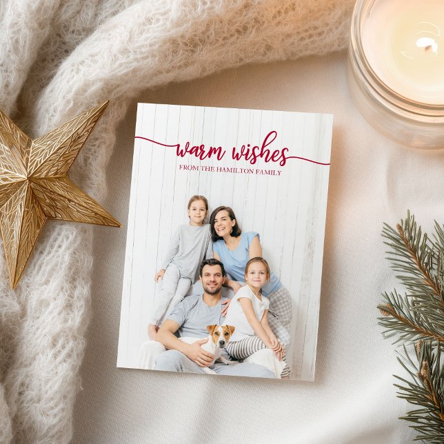 Carte Postale Vœux chaleureux Rouge Script Photo unique de Noël (Créateur téléchargé)