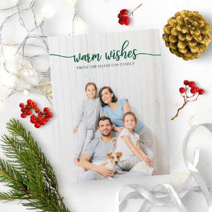 Carte Postale Vœux chauds Vert Script Photo unique Noël