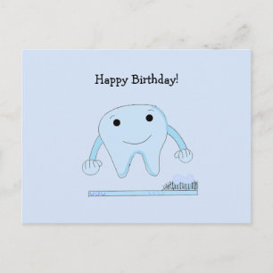 Carte Postale Vœux d'anniversaire de dent et de brosse à dents