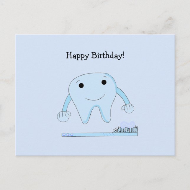 Carte Postale Vœux d'anniversaire de dent et de brosse à dents (Devant)
