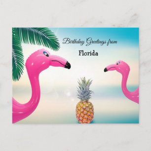 Carte Postale Vœux d'anniversaire de Floride, flamants roses