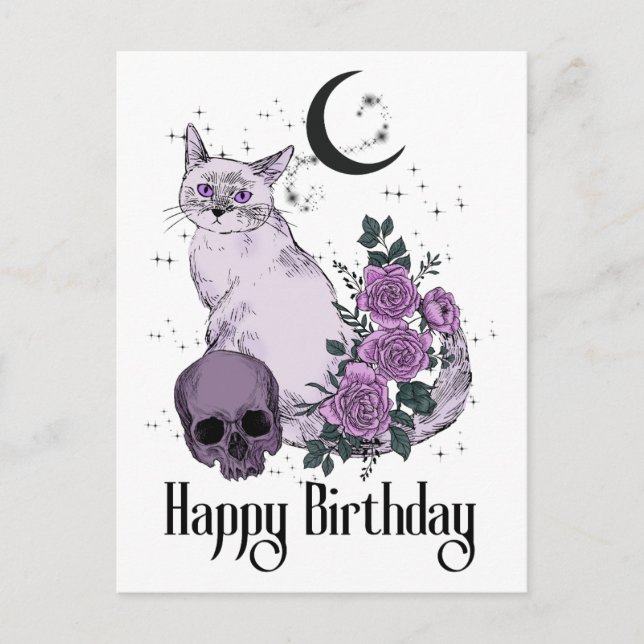 Carte Postale Vœux d'anniversaire gothique pour chat (Devant)
