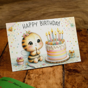 Carte Postale Vœux d'anniversaire lumineux comme une abeille