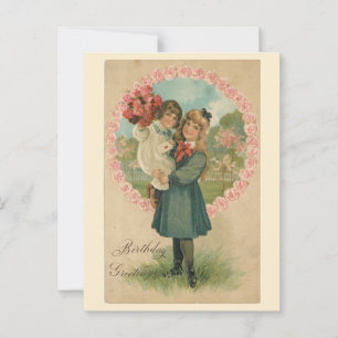 Carte Postale Vœux d'anniversaire, sœurs victoriennes, années 19