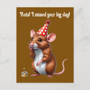 Carte Postale Vœux d'anniversaire tardifs avec un rat mignon