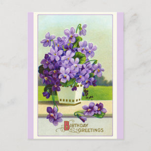 Carte Postale Vœux d'anniversaire vintage fleurs de pensée viole