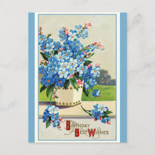 Carte Postale Vœux d'anniversaire vintage Fleurs rétro