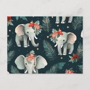 Carte Postale Vœux de Noël aux éléphants adorables