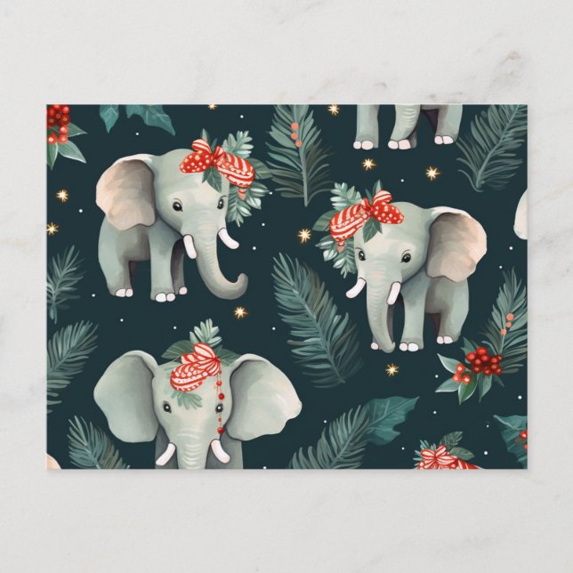 Carte Postale Vœux de Noël aux éléphants adorables (Devant)