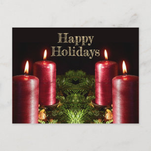 Carte Postale Vœux de Noël Bougies Rouges Vacances d'Hiver