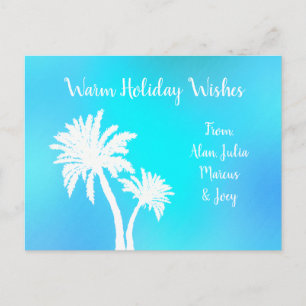 Carte Postale Vœux de Noël chaleureux Palmiers Aqua Clair Chaud