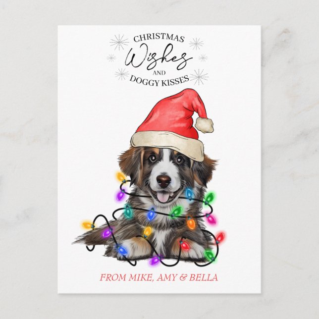 Carte Postale Vœux de Noël Chien Bisous de Chien Personnalisé po (Devant)