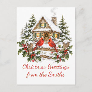 Carte Postale Vœux de Noël personnalisés Cabane Cardinal