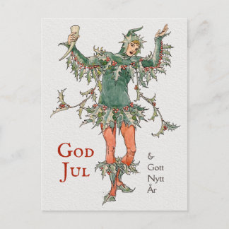 Carte Postale Vœux de Noël Walter Crane Holly (L'homme au gui)