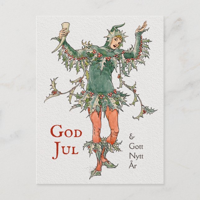 Carte Postale Vœux de Noël Walter Crane Holly (L'homme au gui) (Devant)