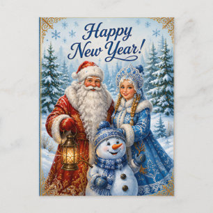 Carte Postale Vœux de Nouvel An russe Ded Moroz Snegurochka