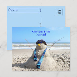 Carte Postale Voeux De Passage De Floride Beach Snowman
