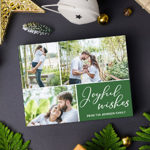 Carte Postale Voeux Joyeux Green Christmas Family Photo Collage