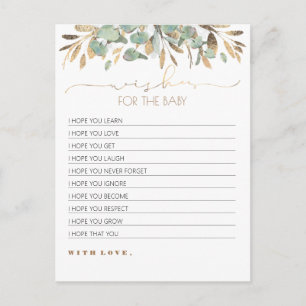Carte Postale Voeux Pour Le Baby shower Baby Gold Greenery