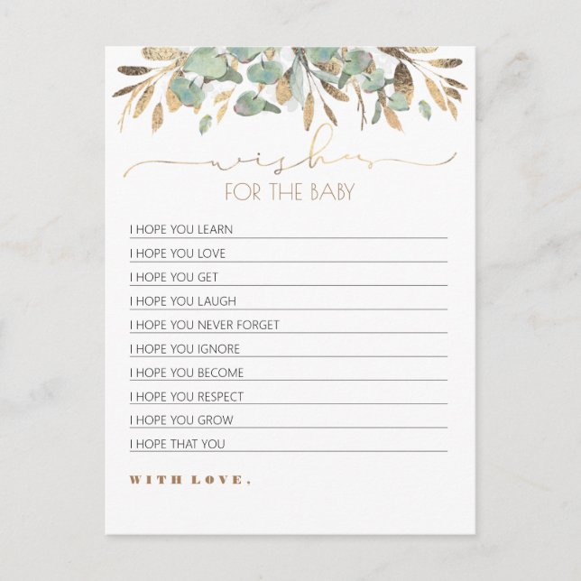 Carte Postale Voeux Pour Le Baby shower Baby Gold Greenery (Devant)