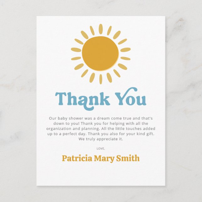 Carte Postale Voici le fils retro garçon baby shower Merci (Devant)