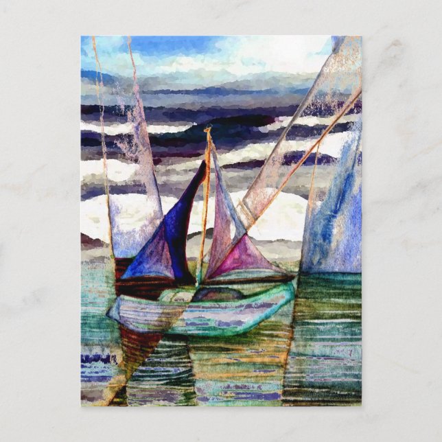 Carte Postale Voilier Abstrait High Ocean Waves Blue Sky (Devant)