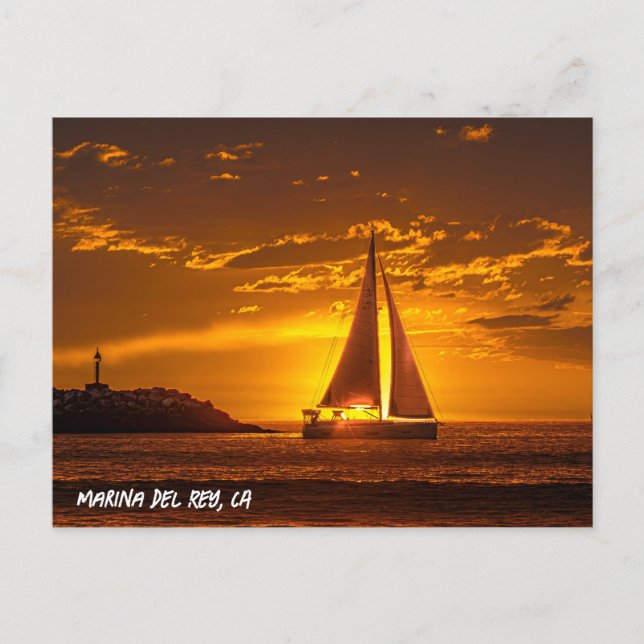 Carte Postale Voilier au coucher du soleil - Marina Del Rey, CA (Devant)