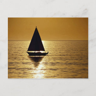 Carte Postale Voilier au coucher du soleil, sloop