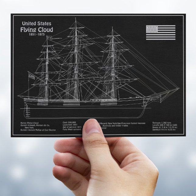 Carte Postale Voilier Clipper Flying Cloud - Plan PD (Clipper Ship Flying Cloud - Blueprint PD. Postcard )