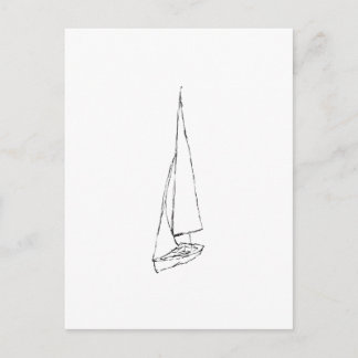 Carte Postale Voilier. Esquisse en noir et blanc.