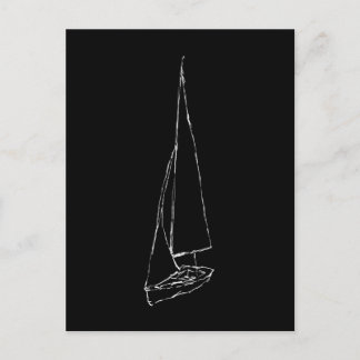 Carte Postale Voilier. Esquisse en noir et blanc.