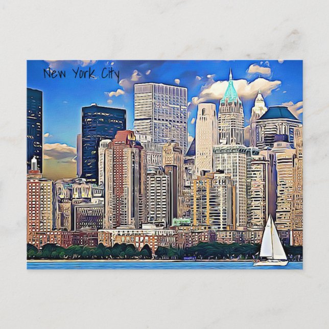 Carte postale Voilier et bâtiments de New York (Devant)