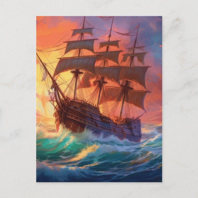 Carte Postale Voilier sur une mer agitée (Devant)