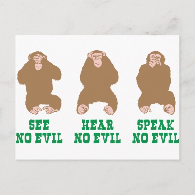 Carte Postale Voir Hear Speed No Evil (Devant)