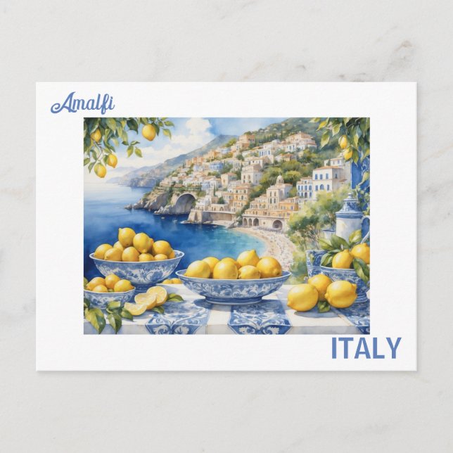 Carte Postale Voir Italie Côte Amalfi bleu tuiles blanches citro (Devant)