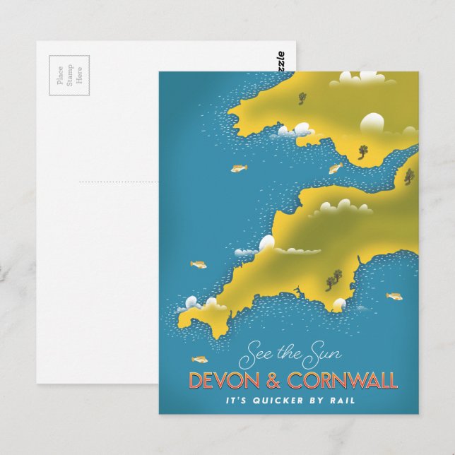 Carte Postale Voir l'affiche de voyage Sun - Devon & Cornwall. (Devant / Derrière)