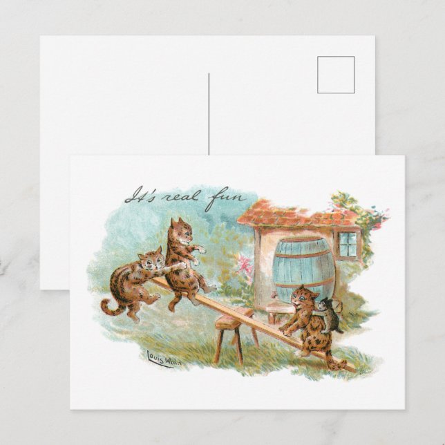 Carte Postale Voir Saw Play Ground Cats (Devant / Derrière)