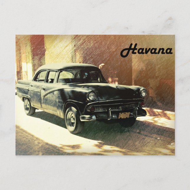 Carte Postale Voiture américaine ancienne dans la rue à La Havan (Devant)