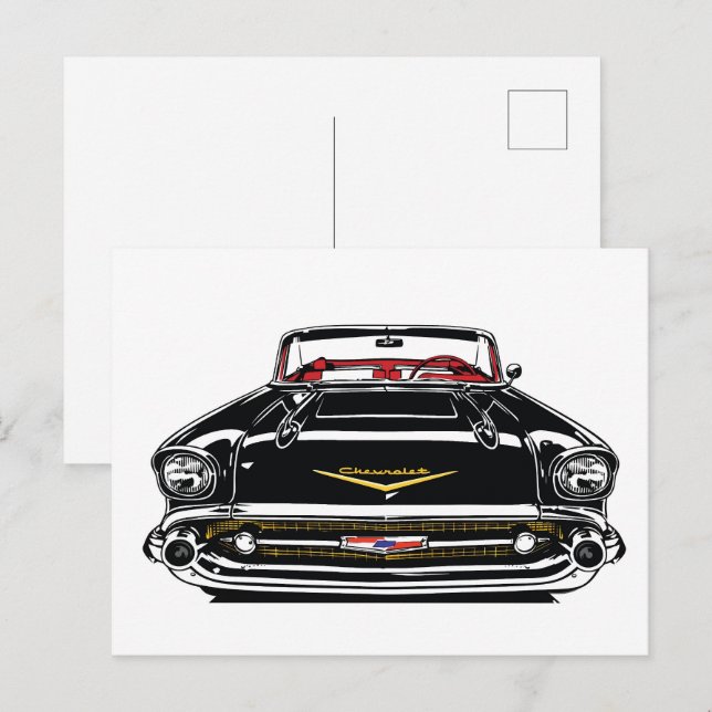 Carte Postale Voiture Ancienne Rétro Classique Devant Art Pop (Devant / Derrière)