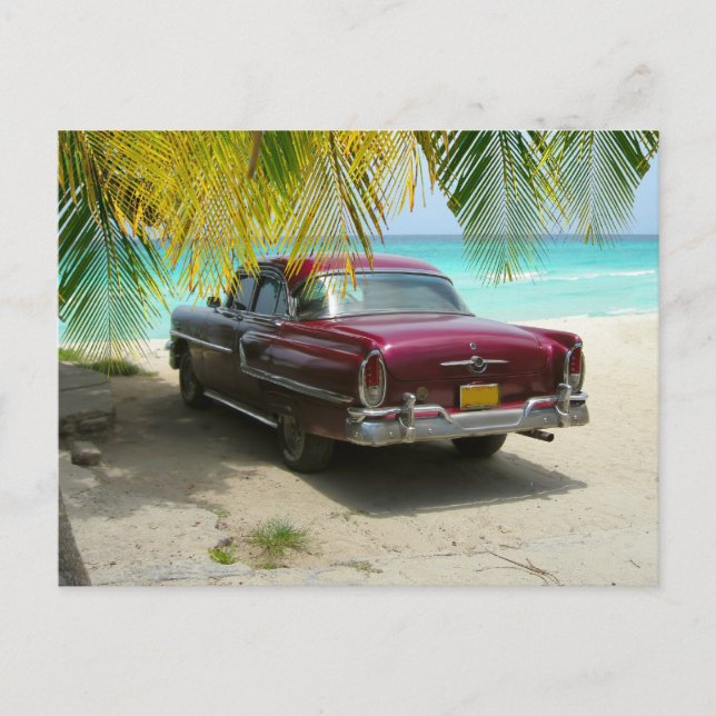 Carte Postale Voiture ancienne sur la plage cubaine (Devant)