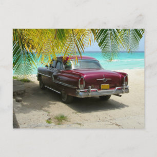 Carte Postale Voiture antique sur la plage de Cuba