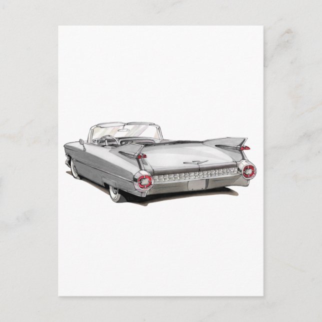 Carte Postale Voiture blanche Cadillac 1959 (Devant)