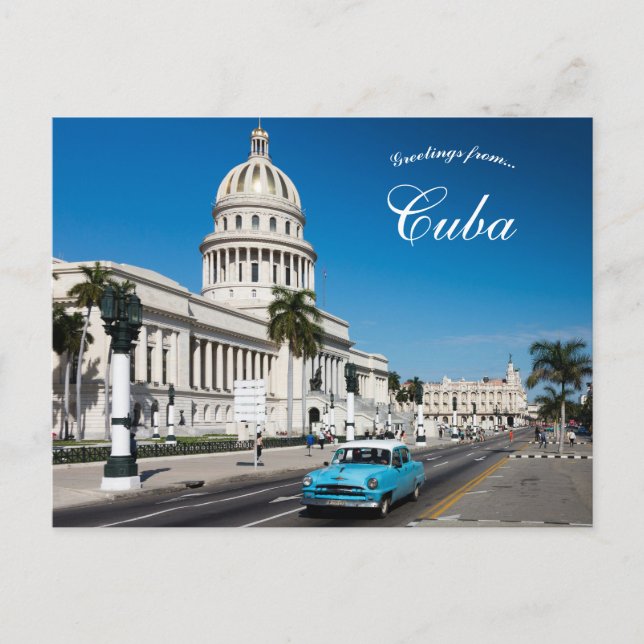 Carte Postale Voiture bleue à La Havane Cuba (Devant)