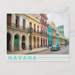 Carte Postale Voiture bleue rétro à La Havane, Cuba Photo coloré