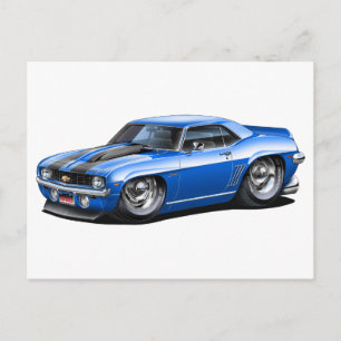 Carte Postale Voiture Camaro SS bleu-noir 1969