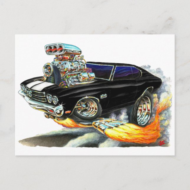 Carte Postale Voiture Chevelle noir-blanc 1970 (Devant)